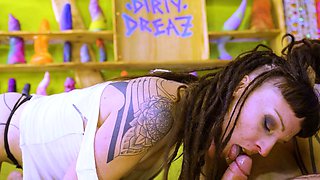 Wild tattooed couple ANAL fuck and DP with toys