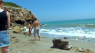 Stunning young French redhead gets her holes dilated by two bullies at the beach - MMM100