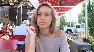 Solo chick enjoys while flashing her shaved pussy in public