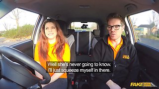 Lucia Love's tight pussy gets pounded in a car full of FFM action