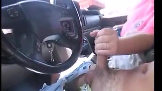 Wife Gives Sissy Girl a Handjob While Driving in Town Making a Cum Mess Everywhere