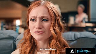 Dee Williams dominates petite redhead Scarlet Skies with rough face fuck & foot fetish
