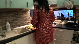 Red and Gold Dress Kitchen Play - Spanking, Blowjob, Doggy & Intense Orgasm 298