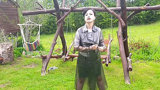 Wanilianna in Raincoat & Nylons - Open Nipple Bra Outdoor Fetish