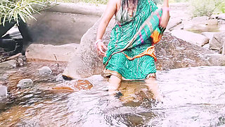 Silk Stepaunty Outdoor Bath Sex in Waterfall Telugu Dirty Talks.