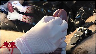 Mistress Masturbates My Cock With White Gloves. I Cum While She Works My Urethra With The Dilator