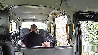 Blonde rubs clit and bangs in fake taxi
