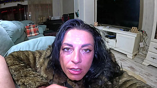 deep- throat, masturbating and cum play with a fur-coat 281
