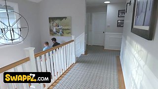 Swappz - huge titted stepmoms Katie Morgan & Reagan Foxx entice their stepsons in a taboo halloween 4some