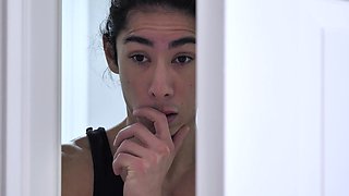 Two Asian lesbians sucking big hard dick