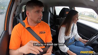 She offers me her perfect jugs to give her a driving test pass - faux driving school