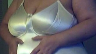 Big-Titted BBW Granny on Webcam in Satin Body Suit