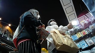 Asian upskirt panties caught by voyeur cam