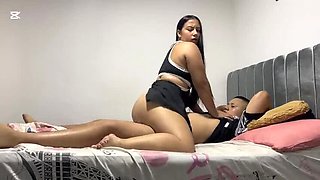 Amateur Latina Helps Stepbrother with Premature Ejaculation - Big Ass Colombian Teen Riding Cowgirl