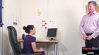 Office voyeur showing off tits and ass in erotic lingerie