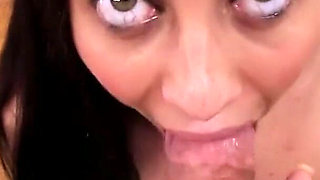 Hot slim brunette Roxanne Rae POV blowjob facial