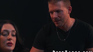 Charlotte Sins double blowjobs husband and his buddy throbbing shafts