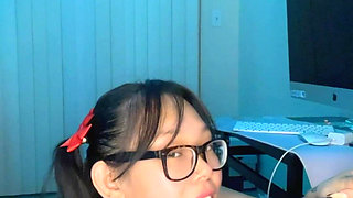 Hot Nerdy Asian Giving Handjob and Blowjob for Extra Credit - Huge Facial Cumshot