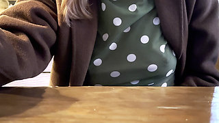 Teasing people with my nipples in a sheer blouse in a restaurant having dinner
