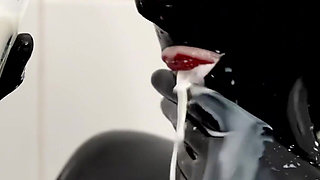 Rubber Slut Swallowing and Bathing in Milk