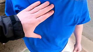 Busty babes getting their tits slapped in public
