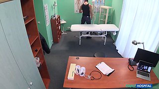 Faux medical center - nurse in sumptuous red lingerie fucking a patient