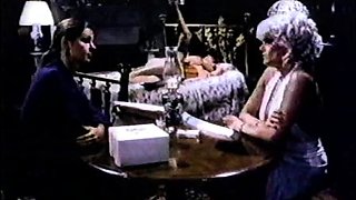 Sexy babe in vintage dress cleans cock off