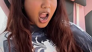 Small desi girl Mia Z masturbates and reacts to hentai