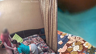 Real Russian couple's spontaneous bedroom blowjob, filmed on two cameras