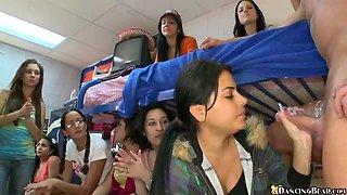 College Girls have Rock Party in Student Dorm - Brunette slut gets facial cumshot