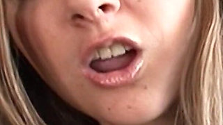 Blonde Teen Megan Secretly Gives Her Step Brother a Blowjob and Gets Covered in Cum