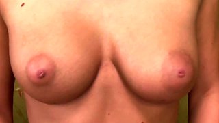 Slim babe with big tits got DP'ed on the couch and loved it