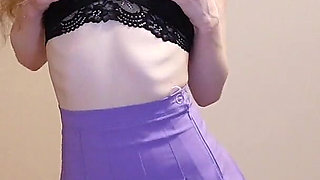 Petite Redhead in Cute Miniskirt Striptease