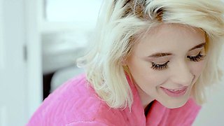 Amateur blonde teen sucks cock in POV in bathroom