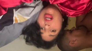The messy-haired brunette in red pajamas got way too hot 😳🔥🛏️
