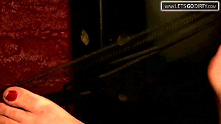 Hot girl gets lover bound with hands and legs stretched out