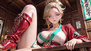 Blonde Pirate Queen! Red & Green Uniform so Sexy Languid Poses in a Retro Ship Cabin, Sunlight Hitting Her Glistening Skin