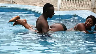 Hot Ebony Babe Latifa Masturbates in Lingerie at Swimming Pool Party