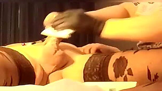 #203 Male Waxing with Bells. Stockings. Lesson. Training