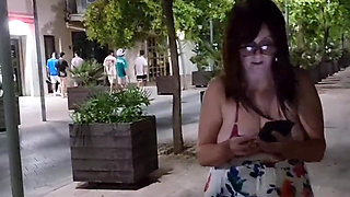 On Vacation Walking the Streets with My Tits Hanging Out of My