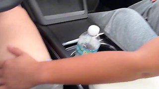 Curvy blonde rides his cock, while they ride a self-driving car
