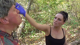 Humiliating him with their spits and slime in the forest