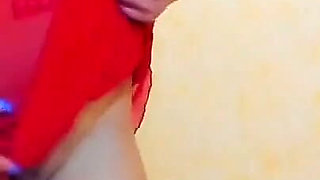 Busty Brunette's Striptease in Sexy Red Dress