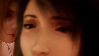 Aerith and Big Breast Ass Tifa Deepthroating a Nice Hard Cock