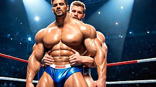 Wrestling muscular destroys beefy ass in public ring