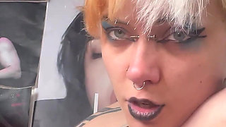 Nose Fuck with Cock and Nipple Clamps on Nose Goth Girl JOI