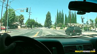 Brunette Street Seduction with Romeo Price in Car Heat