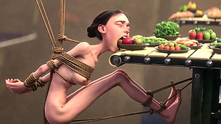Skinny Girl in Rope Bondage - Non-stop Feeding Session