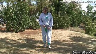 Hot 80-Year-Old Granny Sucks & Rides Big Cock Outdoor