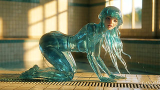 Emerald Jellyfish Girl Grinding & Riding - Dripping Wet Tongue